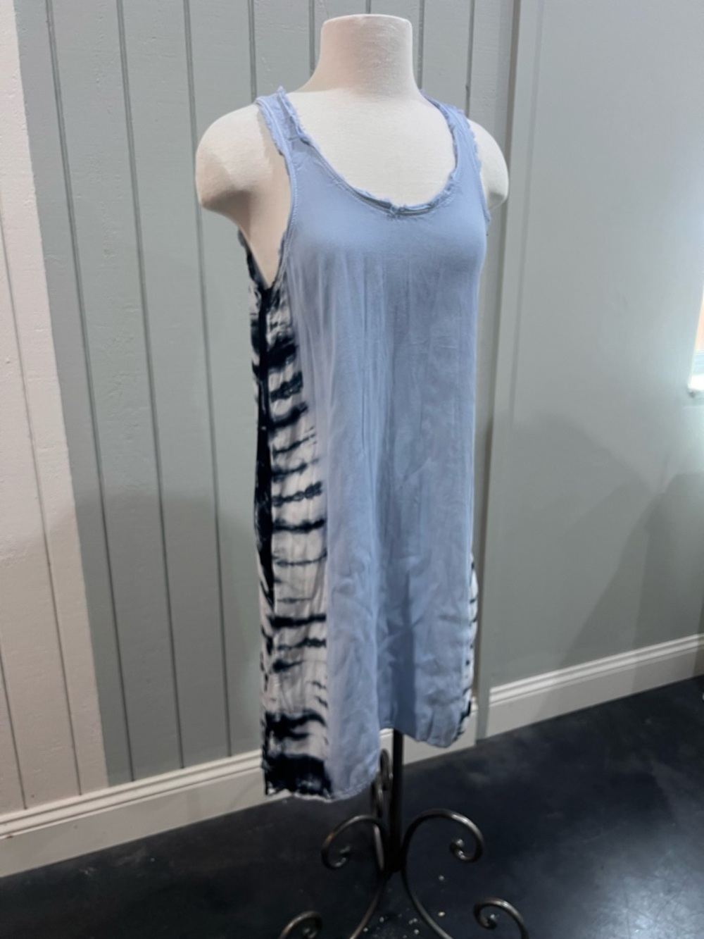 Storia Blue and Black Tie-Dye Tank Dress